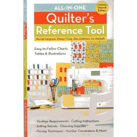 Book titled 'All-in-One Quilter's Reference Tool' with colorful quilt images on the cover.