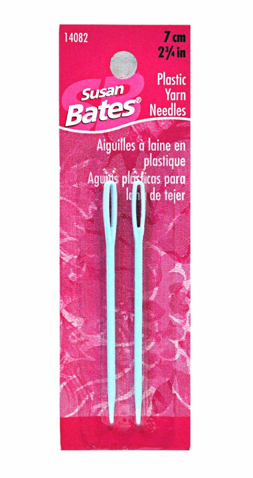 Susan Bates plastic yarn needles packaging with pink background