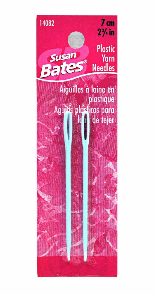 Susan Bates plastic yarn needles packaging with pink background