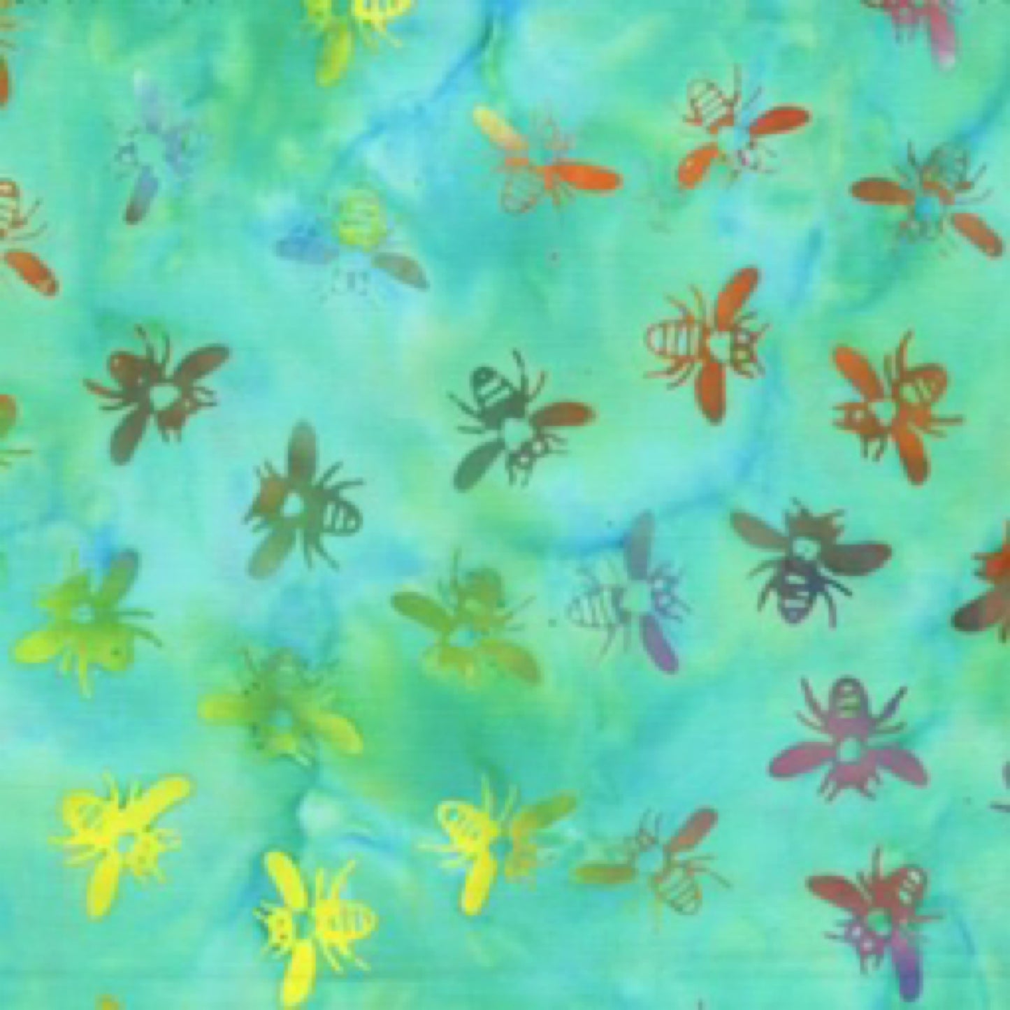 Colorful bee pattern on a green and blue background