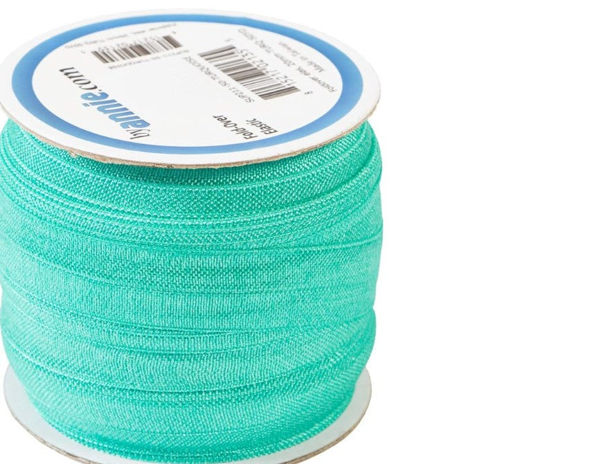 By Annie 3/4in x 50yd Fold-Over Elastic – Turquoise for sewing and craft projects