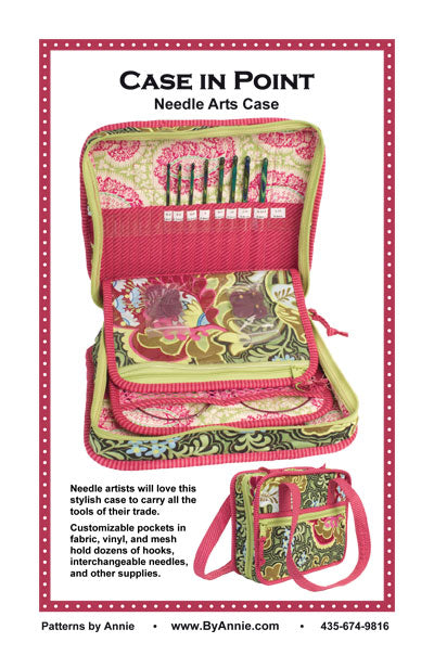 Case in Point Needle Arts Case with colorful design and tools on a white background