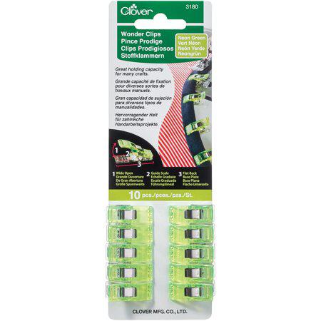 Clover Wonder Clips neon green 10 count sewing clips