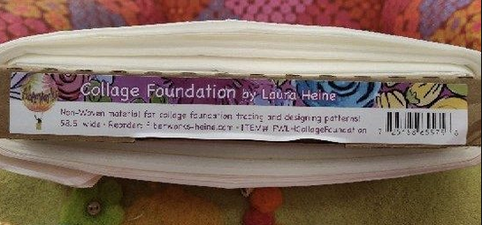Collage Foundation book by Laura Heine on a colorful fabric background