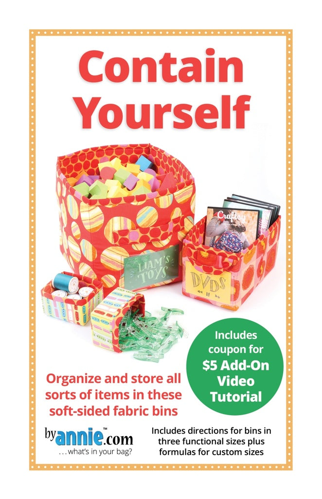 Book cover of 'Contain Yourself' by Annie with fabric bins and text.