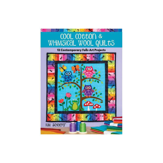 Book cover of 'Cool Cotton & Whimsical Wool Quilts' with a colorful quilt design on a white background.
