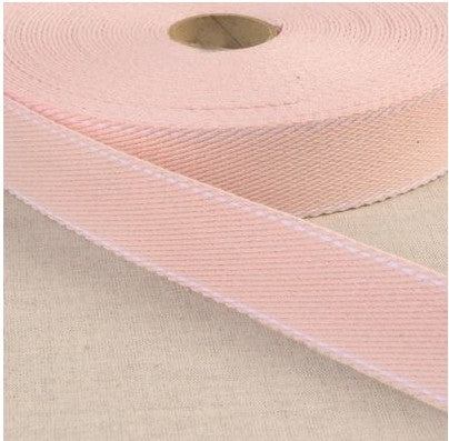 100% Cotton Webbing with Stitches Light Pink for sewing and craft projects