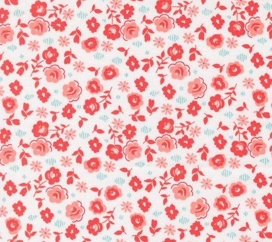 Floral pattern with red flowers on a white background