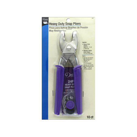 Heavy-duty snap pliers with purple handles on a packaging background