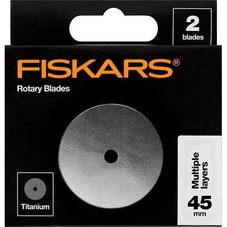 Fiskars rotary blade packaging with a black background