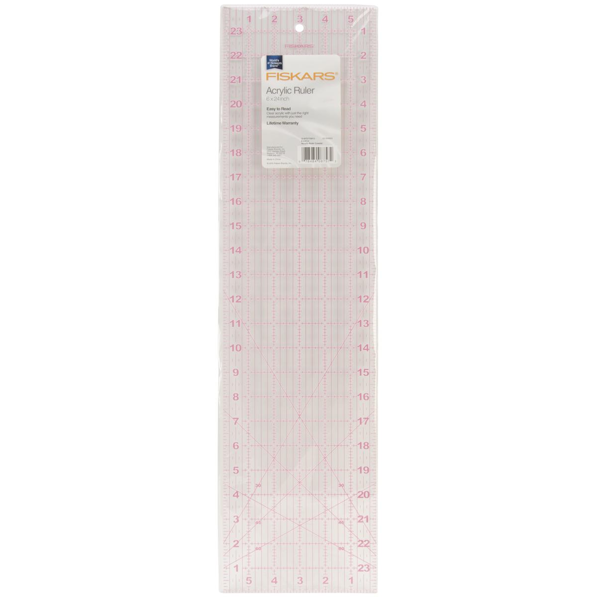 Fiskars acrylic ruler with grid lines on a white background