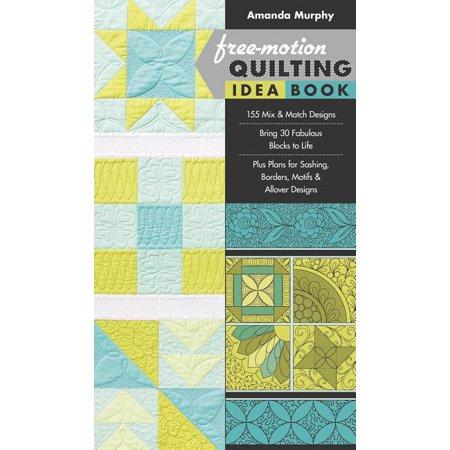 Book cover of 'Free-Motion Quilting Idea Book' with colorful quilt patterns on a white background
