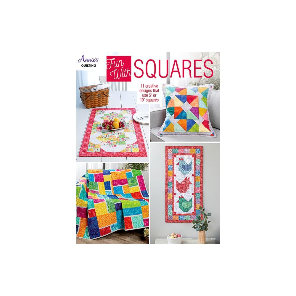 Book cover of 'Annie's Fun with Squares' featuring colorful quilt patterns.