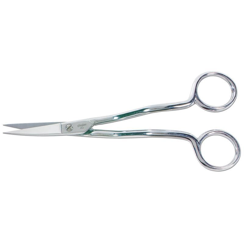 Pair of silver scissors on a white background