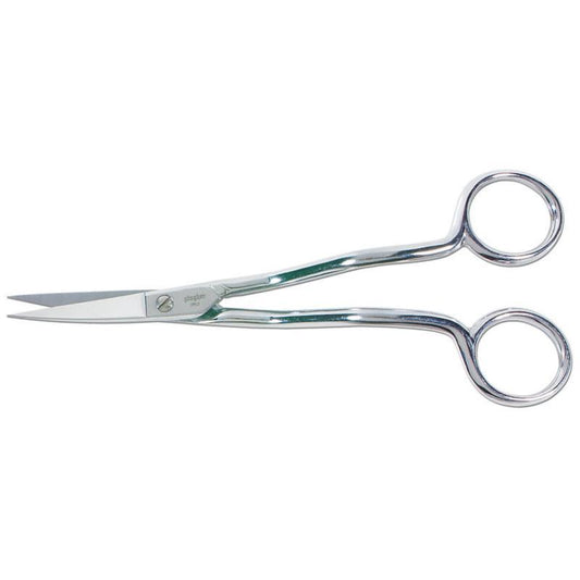 Pair of silver scissors on a white background
