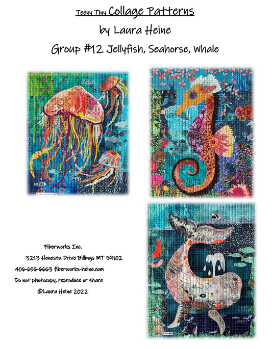 Group #12 Teeny Tiny Collage Pattern by Laura Heine featuring Jellyfish, Seahorse, and Whale designs