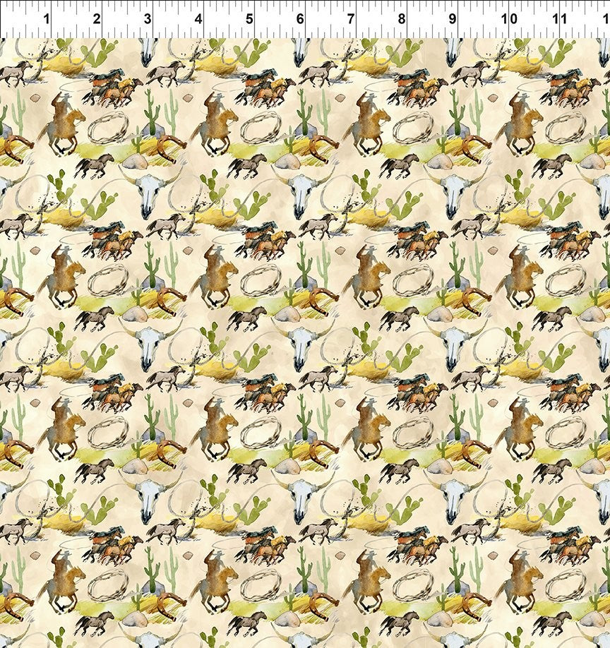 In The Beginning Fabrics Southwest Memories 11SWM-1 Multi Wild Horses novelty print quilting fabric