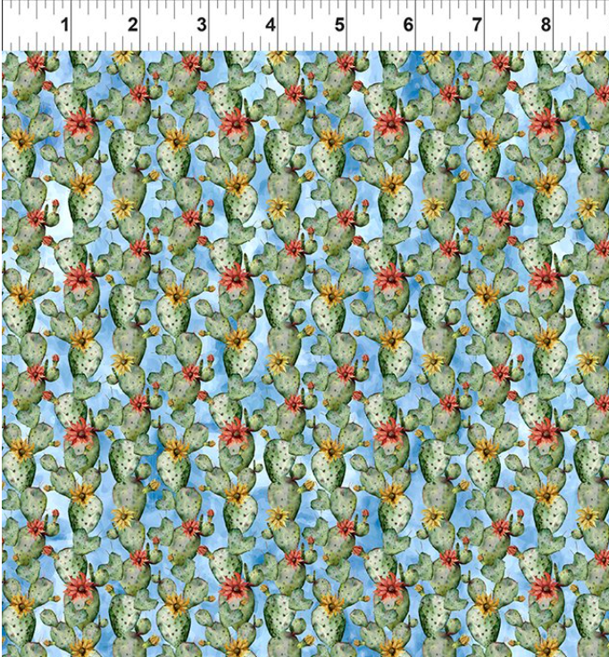 In The Beginning Fabrics Southwest Memories 3SWM-1 Blue Cactus Stripe directional quilting fabric