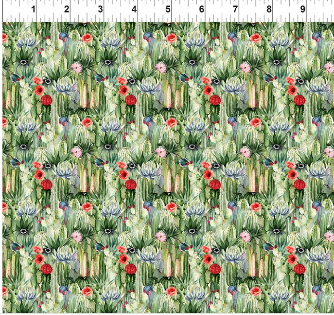 In The Beginning Fabrics Southwest Memories 5SWM-1 Green Cactus Garden quilting fabric