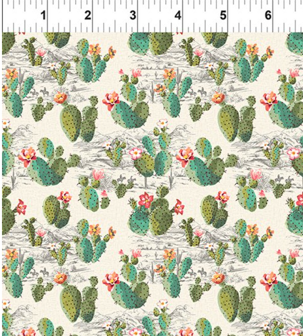 In The Beginning Fabrics Southwest Memories 7SWM-1 Cream Cactus Scene quilting fabric