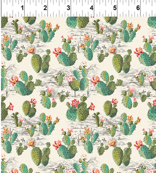 In The Beginning Fabrics Southwest Memories 7SWM-1 Cream Cactus Scene quilting fabric
