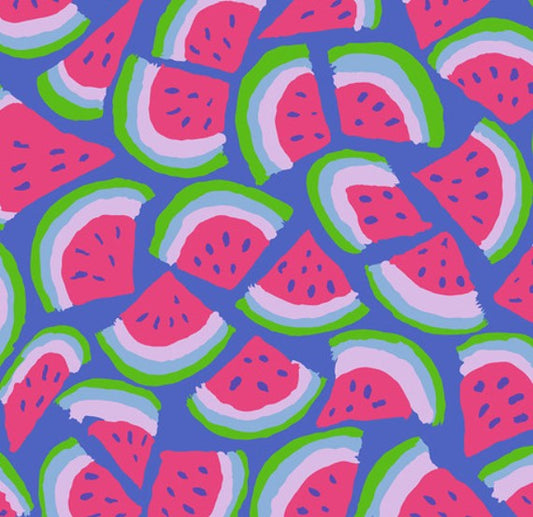 Pattern of watermelon slices on a blue background