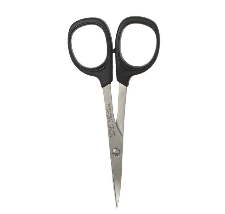 Pair of black-handled scissors on a white background