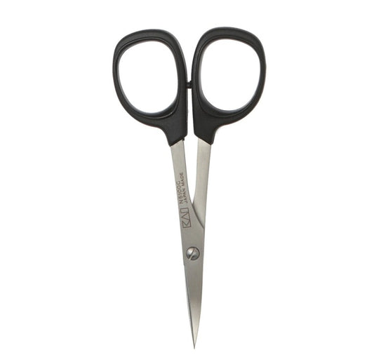 Pair of black-handled scissors on a white background