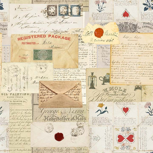 Collage of vintage letters, envelopes, and stamps with a focus on historical correspondence.
