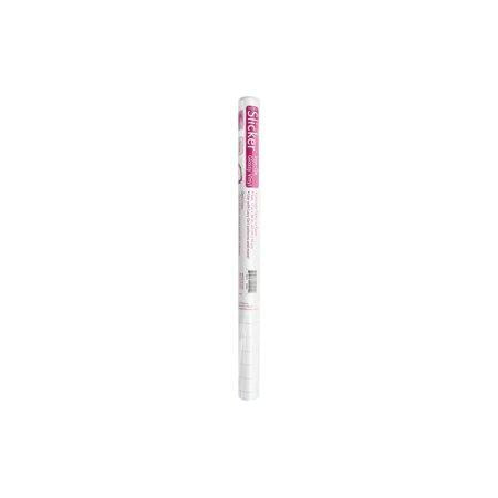 Clear pen with pink accents on a white background