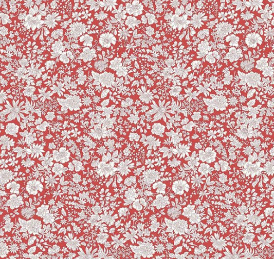Floral pattern with white flowers on a red background