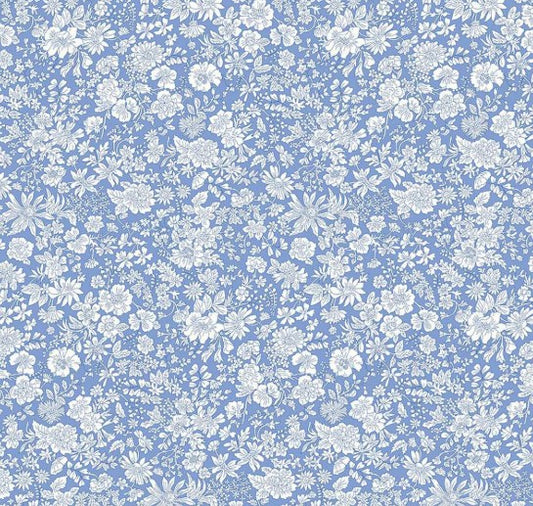 Floral pattern with white flowers on a blue background