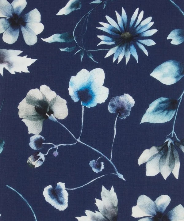 Blue floral pattern on a dark blue background