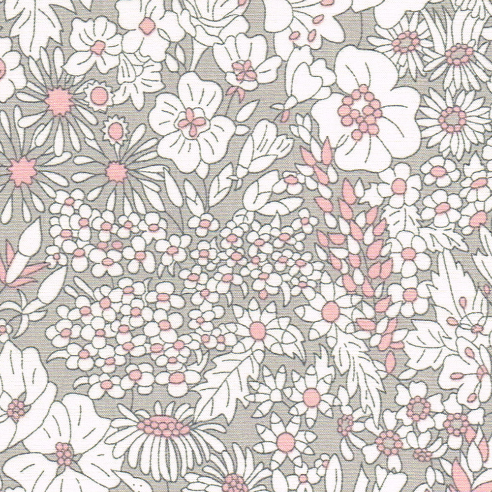 Floral pattern with white and pink flowers on a gray background