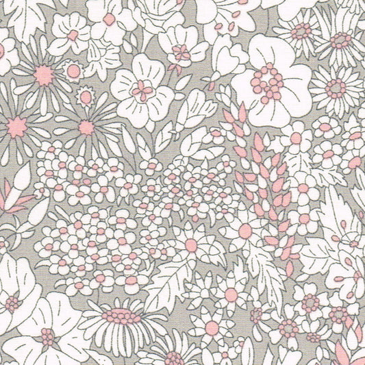 Floral pattern with white and pink flowers on a gray background