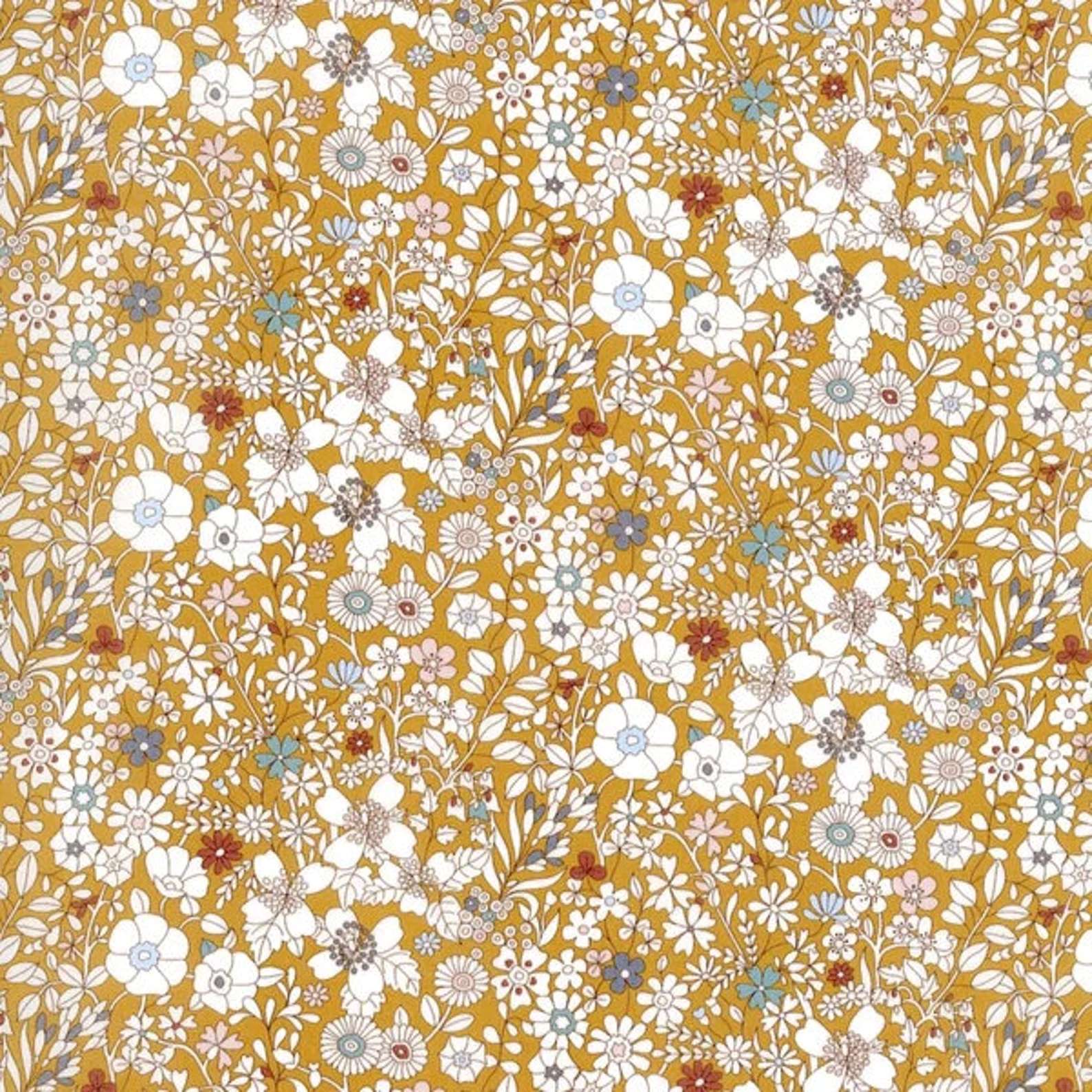 Floral pattern with small flowers on a yellow background