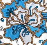 Decorative pattern with blue and white flowers on a brown background