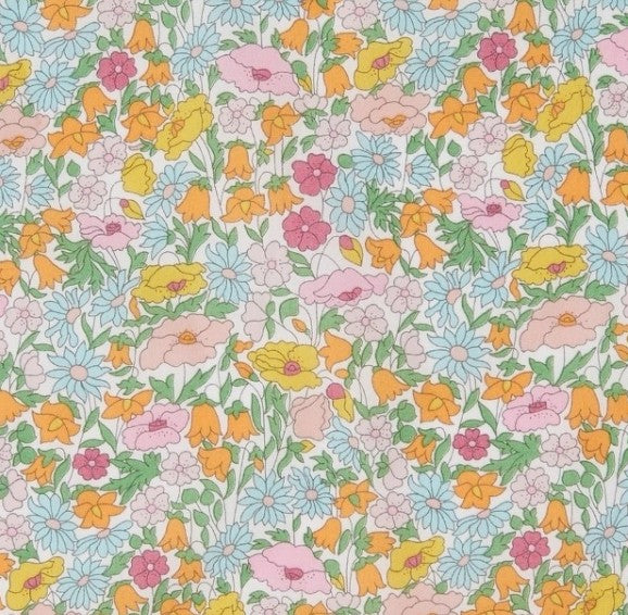 Colorful floral pattern with various flowers on a white background