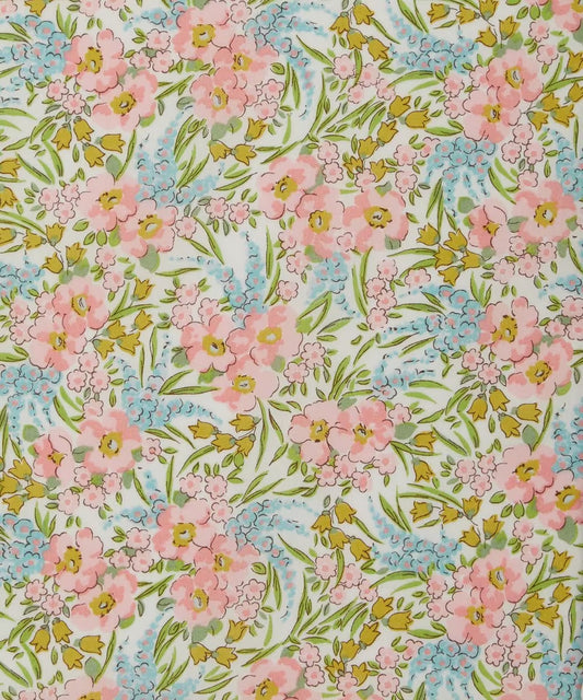 Floral pattern with pink flowers on a multicolored background