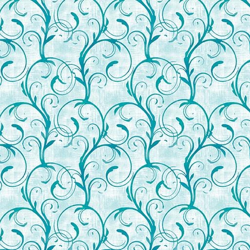 Teal floral pattern on a light blue background