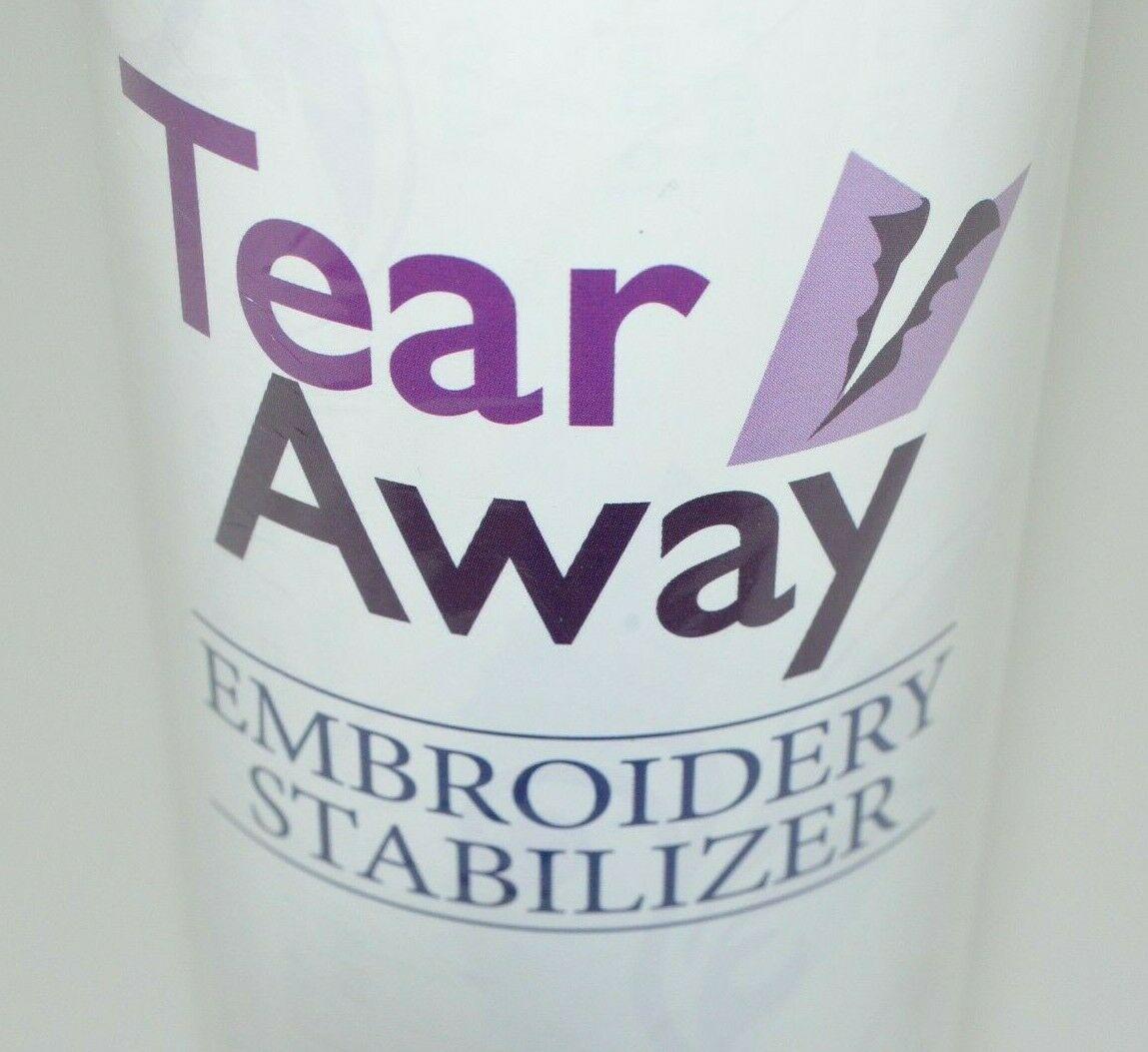 Tear Away embroidery stabilizer packaging with branding on a white background