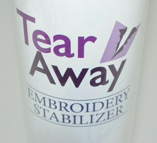 Tear Away embroidery stabilizer packaging with branding on a white background