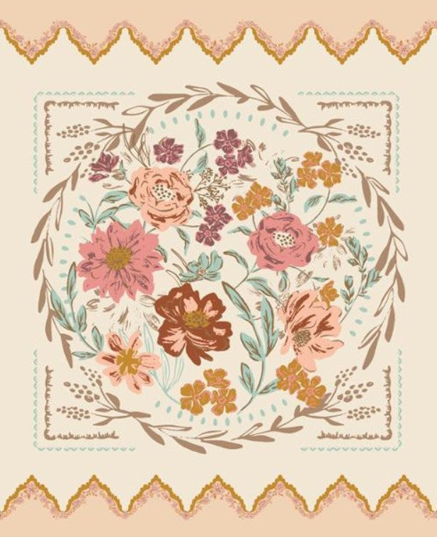 Floral design with pink and orange flowers on a beige background