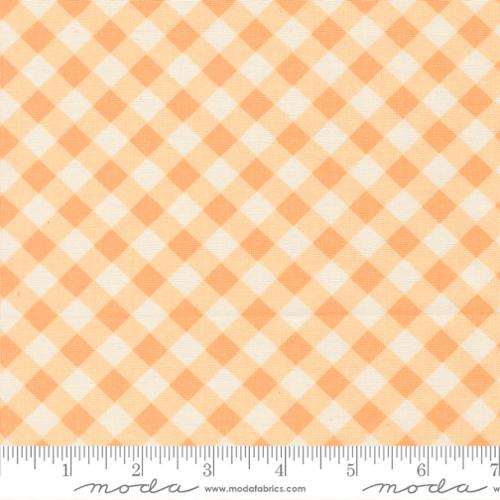 Diagonal gingham pattern fabric with a ruler at the bottom