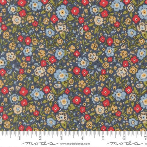 Floral fabric pattern with a ruler for scale, featuring Moda brand.