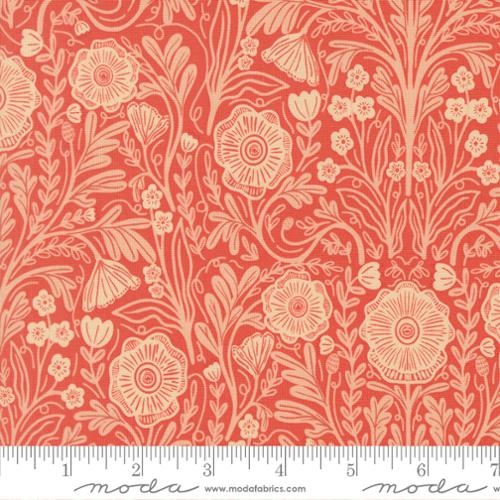 Floral pattern fabric with a ruler at the bottom, featuring Moda label.