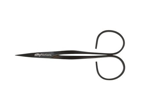 Black scissors with 'niftyNotions' branding on a white background
