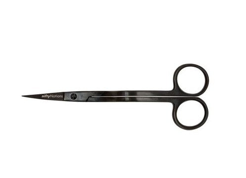 Black scissors with 'Nifty Nook' branding on a white background