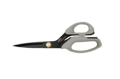 Pair of scissors with black handles on a white background