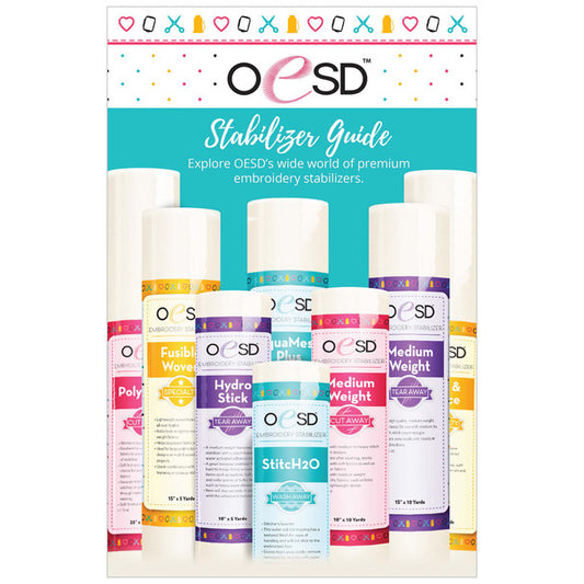 OESD stabilizer guide with various stabilizer products displayed on a white background